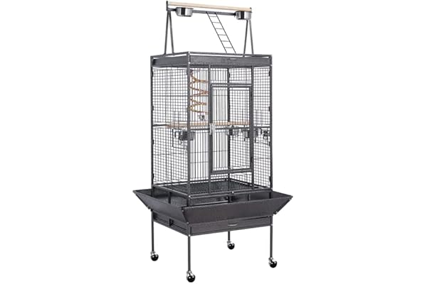 Abician Grande Cage Oiseaux Voliere avec Pied sur Roulette Cage à Oiseaux Perruches/Cacatoès/Perroquets/Canaries 81 x 76 x 174 cm Noir