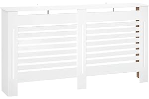 HOMCOM Radiator Cover, Modern MDF White Painted Cabinet with Horizontal Slats for Living Room, Bedroom, 172L x 19W x 81H cm