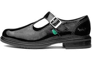 Kickers Youth Girl's Lach T-Bar Leather School Shoes, Patent Black, 6 UK