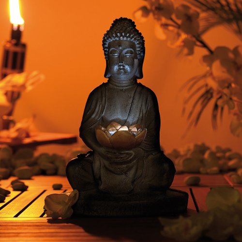 Lunartec Solar-LED Deko Lampe Buddha für Garten & Terrasse, 28 cm - 2