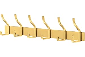 MEIJO Garderobenhaken Edelstahl Garderobenleiste Gold Hakenleiste Garderobe Kleiderhaken Wand mit 6 Haken Wandhaken garderobe für Schlafzimmer Bad Küche Kleiderständer (Gold)