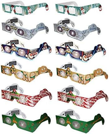 Holiday Specs 3D GLASSES-12pk Including Custom Designed Snowman Glasses, Look through Glasses and see Snowmen, Snowflakes, Santa, Gingerbread Men, Candy Canes or Reindeer Appear before your Eyes!