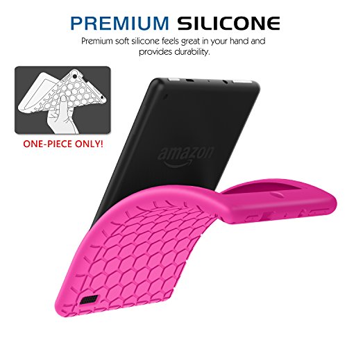MoKo Hülle für All-New Amazon Fire 7 Tablet (7 Zoll – 7. Generation, 2017 Modell) – [Honey Comb Series] Leichte Rutschfeste Stoßfeste Silikon Schutzhülle Protector Case für das neue Fire 7 2017, Magenta - 3