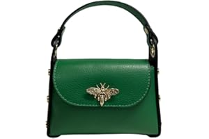 Modarno mini borsa in Vera pelle dollaro con chiusura a moschettone a forma di ape, borchie laterali, catena metallica rimovibile, manico in pelle