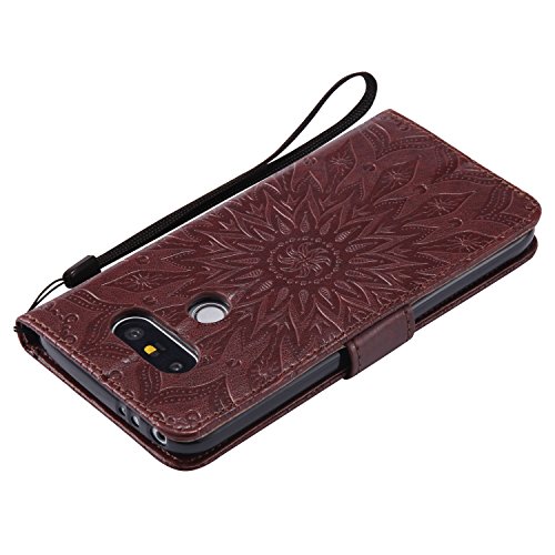 LG G5 Hülle,LG G5 Leder Wallet Tasche Brieftasche Schutzhülle,Cozy Hut® Prägung Sunflower Muster PU Lederhülle Flip Hülle im Bookstyle Cover Schale Stand Ständer Etui Karten Slot Schutzhülle Brown Tasche Wallet Case für LG G5 / H868 5,3 Zoll – braun - 4