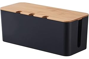 AXLOFO Caja de gestión de Cables con Tapa: Organizador de Cables, Caja de Almacenamiento para regletas, Lugar de Trabajo ordenado para Cable/regletas, 2 tamaños (Black-s)