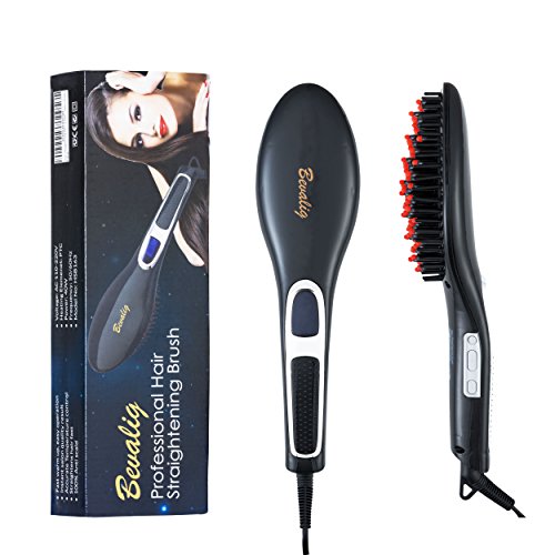Hair Straightening Brush - Premium 3 in 1 Professional Digital Electric Straightener - Ceramic Ionic Anti Frizz -Best Styling Detangling Comb for Natural Silky Hair - Salon Quality