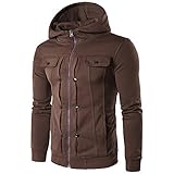 DAY.LIN Männer Schmale Passform Mit Kapuze Sweatshirt Mantel Männer Herbst Winter Mode Männer Slim Designed Kapuzenoberteil Strickjacke Mantel Jacke (Kaffee, EU52 /2XL)