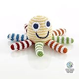 Pebble Octopus Soft Toy Rattle Hand Made and Fair Trade. Yellow.