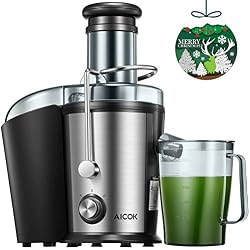 Centrifugeuse Extracteur de Jus, Aicok 800W Centrifugeuse avec 75MM Large Bouche pour Fruits et Légumes, Acier Inoxydable de Qualité Alimentaire, Anti-Goutte, Silencieux et Antidérapants, Sans BPA