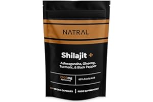 NATRAL Shilajit Capsules 7000mg 60% Fulvic Acid - Added Ashwagandha, Ginseng, Turmeric & Black Pepper for Natural Energy & Vitality | 2-Month Supply