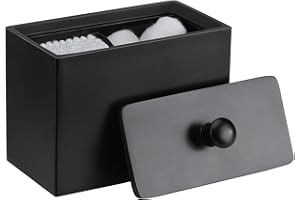 Luxspire Cotton Bud Holder, Resin Cotton Swab Holder Makeup Pads Container Cotton Ball Box Bathroom Jar with Lid, 2 Compartments Q Tips Holder Cotton Buds Dispenser Makeup Organizer, Matte Black