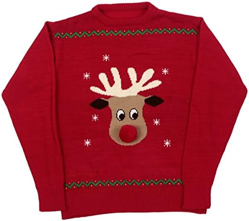Pawfeet Reindeer/Pompom Nose Crew Neck Human Matching Jumper, Large, Red