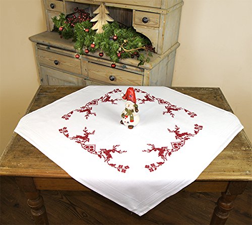 SALE SALE - Wundervolle Stickpackung " VERLIEBTE RENTIERE " - Stickdecke 80x80 cm - Kreuzstich vorgezeichnet - Stickdecke und Stickgarn aus 100 % Baumwolle - fertig gesäumt mit eingewebtem Zierrand - qualitativ hochwertig - zum Sofort-Loslegen - zum Selbersticken - aus dem KAMACA-SHOP - Winter Advent Weihnachten