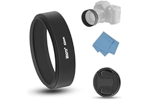 SIOTI Kamera Standard Focus Gegenlichtblende aus Metall mit Reinigungstuch und Objektivdeckel kompatibel mit Nikon Canon Fuji Pentax Sumsung Leica Standardlinse mit Gewinde