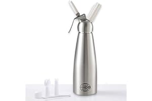 Impeccable Culinary Objects (ICO) Sifón de Cocina Profesional para Crema montada. Dispensador de espumas y cremas fría y Caliente. Cabeza y Botella de Aluminio. 1 litro.