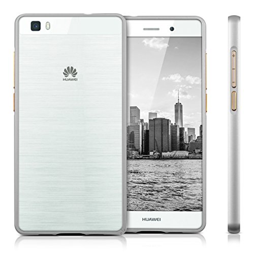 kwmobile Carcasa bumper de aluminio para el Huawei P8 Lite  2015  en plata - Protecci  n extra fina y resistente para tu m  vil