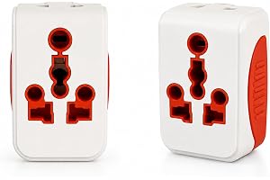 CONA Hugo 6A/10A International 3 Pin MultiPlug Adapter | Universal 3-Pin Plug | Safe & Durable | White and Red (Pack of 2)
