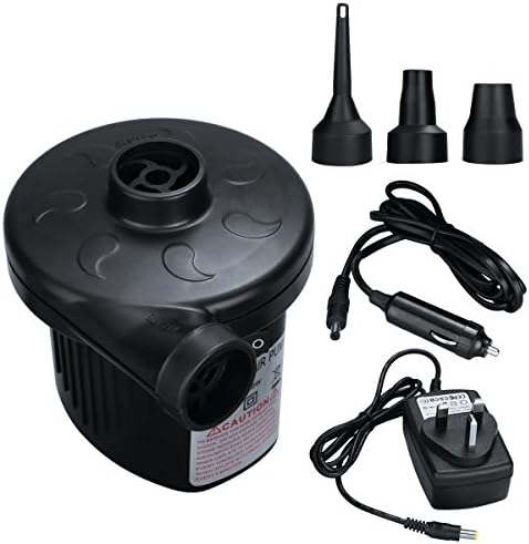 Electric Air Pump 220V AC/12V DC 2 in 1 Automatic Inflatable Boat Pump with 3 Nozzle Adapters,LEXGO Universal Valves Electric Inflatable/Deflatable Air Pump for Garden Home Holiday Camping Airbed,Kids Paddling Pool &amp; Toys,Beach Inflatables etc