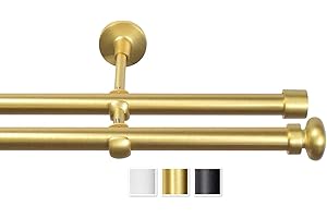 Rollmayer elegant und modern metall Gold Matt Vorhangstange/Gardinenstange Ø 19mm Rohr (240cm Crux Duo, im Gold Matt, 2-läufig) verschiedene Größen und Endstücken. Ohne Ringe!