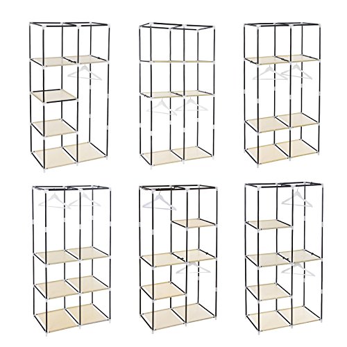 Songmics XL Stoffschrank Faltschrank 7 Montagearten Kleiderschrank mit 2 Kleiderstange 88 x 170 x 45 cm (B x H x T) beige RYG84M - 6