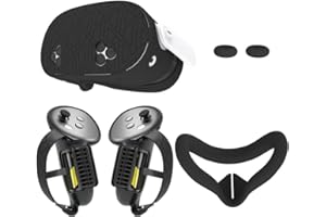 ROKEBLAU Upgraded Silicone Cover Set for Meta Quest 3S, Protective Soft Quest 3S VR Accessories Including Controllers Grips Cover, Shell Cover and Face Cover, Rocker Covers (black)