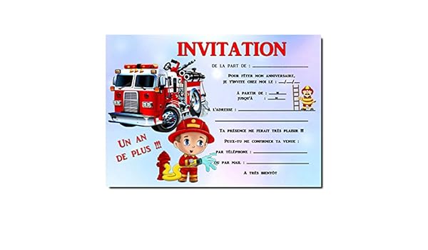 Mobel Wohnen 5 12 Ou 14 Cartes Invitation Anniversaire Pompier Ref 458 Maybrands Com Ng