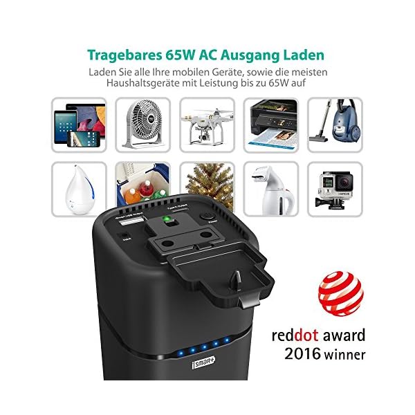 RAVPower 65W 20100mAh Powerbank AC im Flugzeug Tragbar Ladegerät mit USB C Anschluss und USB iSmart Port Powerstation Reiseladegerät für MacBook, Laptops, Smartphone, Tablet und Weitere – Bild 3