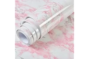VIOPVERY Peel and Stick Wallpaper 60cmx1000cm Pink Marble Wallpaper Sticky Back Plastic Black Vinyl Wrap Kitchen Worktop Covering Self Adhesive Thick Wallpaper for Bedroom Furniture Stickers