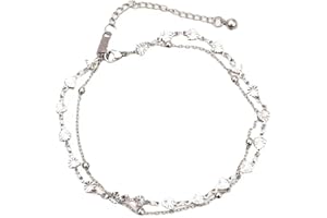 JSNOM Fußkettchen für Damen Herz Layered: Fußkettchen Verstellbar Doppelte Stabil, Geschenk Fußkette Fussketten für Mädchen Tochter Freundin Frauen (Silber)