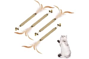 Adiwo Masticar Palos Gato, 4PCS Juguetes para Masticar Gatos, Rafia Juguetes para Masticar Gatos, Juguetes Palitos Sticks de Hierba Gatera, Palitos de Catnip para Limpieza de Dientes de Gato