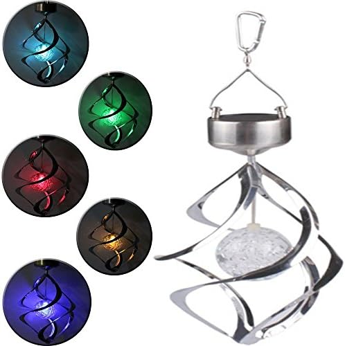 CDQ Portable Outdoor Decorative Light Solar Powered RGB Colour Changing LED Hanging Wind Chime Crack Ball Spiral Spinner Light Lamp For Garden Lawn Balcony Porch Yard Décor
