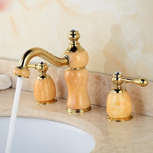CNBBGJ Copper Golden jade bathroom Cabinet antique European-style three-hole basin mixer shower hot and cold faucet three-set,Topaz-luxury-type a