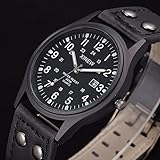 Kycut Herren-Armbanduhr, Vintage, klassisch, wasserdicht, Datumsanzeige, Lederarmband, Sport, Quarzuhr