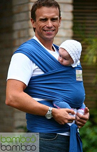 Bamboo Baby Sling Hands-Free Carrier and One-Size-Fits-All Wrap with Matching Carry Bag for Newborns Infants and Toddlers to 35 Lbs (Blue)