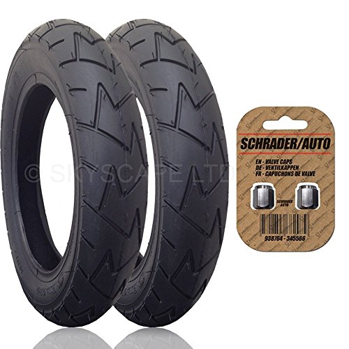 2 x PHIL AND TEDS HAMMERHEAD Suitable Stroller / Push Chair / Buggy REAR Tyres to fit - 12 1/2" x 1.75 - 2 1/4 (Black) Super Grippy & Fast Rolling + FREE Shipping + FREE Upgraded Skyscape Metal Valve Caps (Worth £3.99)
