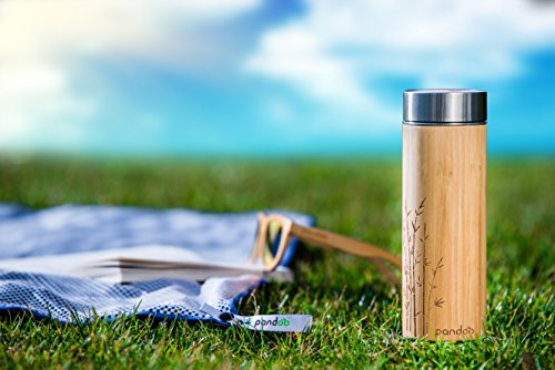 pandoo ♻ Bambus Thermobecher – doppelwandige Thermoflasche, Reisebecher, Teebereiter, Teeflasche, Trinkflasche mit Edelstahl Teesieb- BPA-frei – Tea to-go - 5
