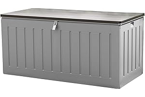 Olsen & Smith 830L Capacity Outdoor Garden Storage Box With Padlock Plastic Shed - Weatherproof & Sit On with Wood Effect Chest (830-Litre, Anthracite)