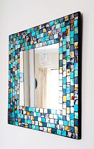 Türkis und Gold Mosaik Spiegel, quadratisch, - 3