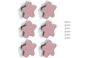 Poliplast – Set da 6 Pomelli, Design a Stella, per Bambini, Verniciato a mano, Colore Rosa chiaro, Art. 429