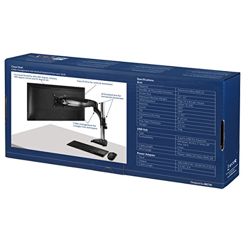 ARCTIC Z1-3D, Monitorarm mit Gasliftarm (neigbar, schwenkbar, höhenverstellbar) für 1 Monitor, Monitorhalterung für 13”- 32” Monitore bis 8 kg/17.6 Ibs - 11