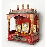 LifeEstyle-com Handpainted Wooden Home Temple without Doors, Rajasthani Art