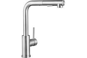 CECIPA Rubinetto Cucina con Doccetta Estraibile, Miscelatore Lavello Cucina Spazzolato in Acciaio Inox con 2 Getto, Rubinetti Lavello Estraibile con Bocca Alta Girevole a 360° (Spazzolato)