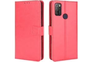 SENZA MARCHIO CUSTODIA Compatibile con ALCATEL 1S (2021) 3L (2021) 6025D 6025 cover STAND flip libro MAGNETICA GEL matte SILICONE TPU eco pelle protezione PORTAFOGLIO taschini interni porta carte rosso