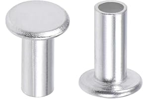 sourcing map 50 uds M6 x 14mm Remaches semitubulares en tono plateado de Aluminio de Cabeza plana