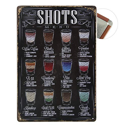 Sycle Circle, targa in metallo stile vintage che non stinge. Targa in metallo da parete, sottile, ideale come decorazione per bar, caffetterie, ristoranti e pub - 20 x 30 cm  Shots Menu