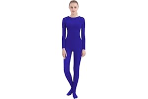 SUPRNOWA Crew Neck Full Body Unitard Elastane Spandex Long Sleeve Round Neck One Piece Bodysuit Unisex