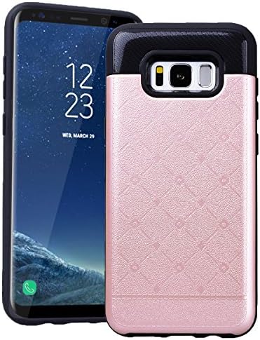 VemMore for Samsung Galaxy S8 Case Flexible Thin Premium Hybrid 2 in 1 Cover [ Dual Layer ] Silicone Gel Rubber Soft TPU Edge and PC Hard Back with Texture Pattern Protective Case Cover Lightweight Advanced Shock / Drop Protection Impact Resistant Shell for Samsung Galaxy S8 - Rose Gold