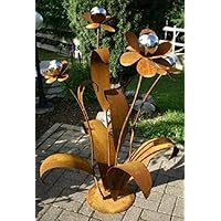 RDI XXL Blume 120cm Metall Gartendekoration Edelrost Edelstahl Kugeln