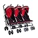 Triple buggies stroller Berry Red buggy pushchair for 3 toddlers or 3 Newborn babies with 3 Red Footmuffs
